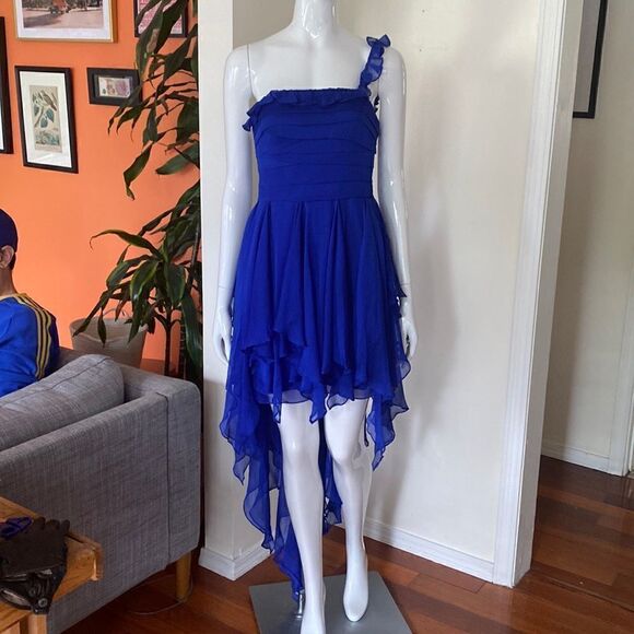 Aidan Mattox Cobalt Blue Fairycore Hi-Low Single Strap Formal Dress/ Gown Size 6 - Picture 2 of 11